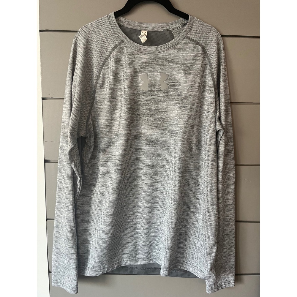 Under Armour HeatGear Mens Long Sleeve Shirt Space Dye Mesh Back Gray LG